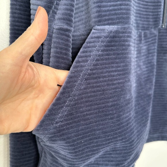 LL Bean Soft Stretch Courduroy Pullover Blue Half Zip Velour Petite L - Picture 4 of 10